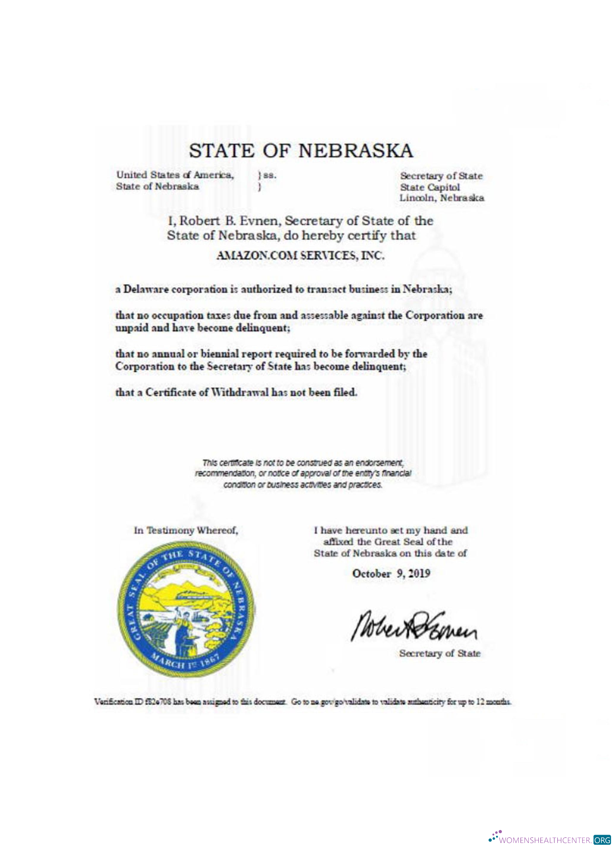 Download USA Nebraska certificate of good standing Photoshop template